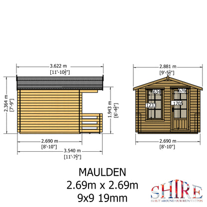 Shire Maulden with Veranda 9' x 9' ft 19mm Log Cabin