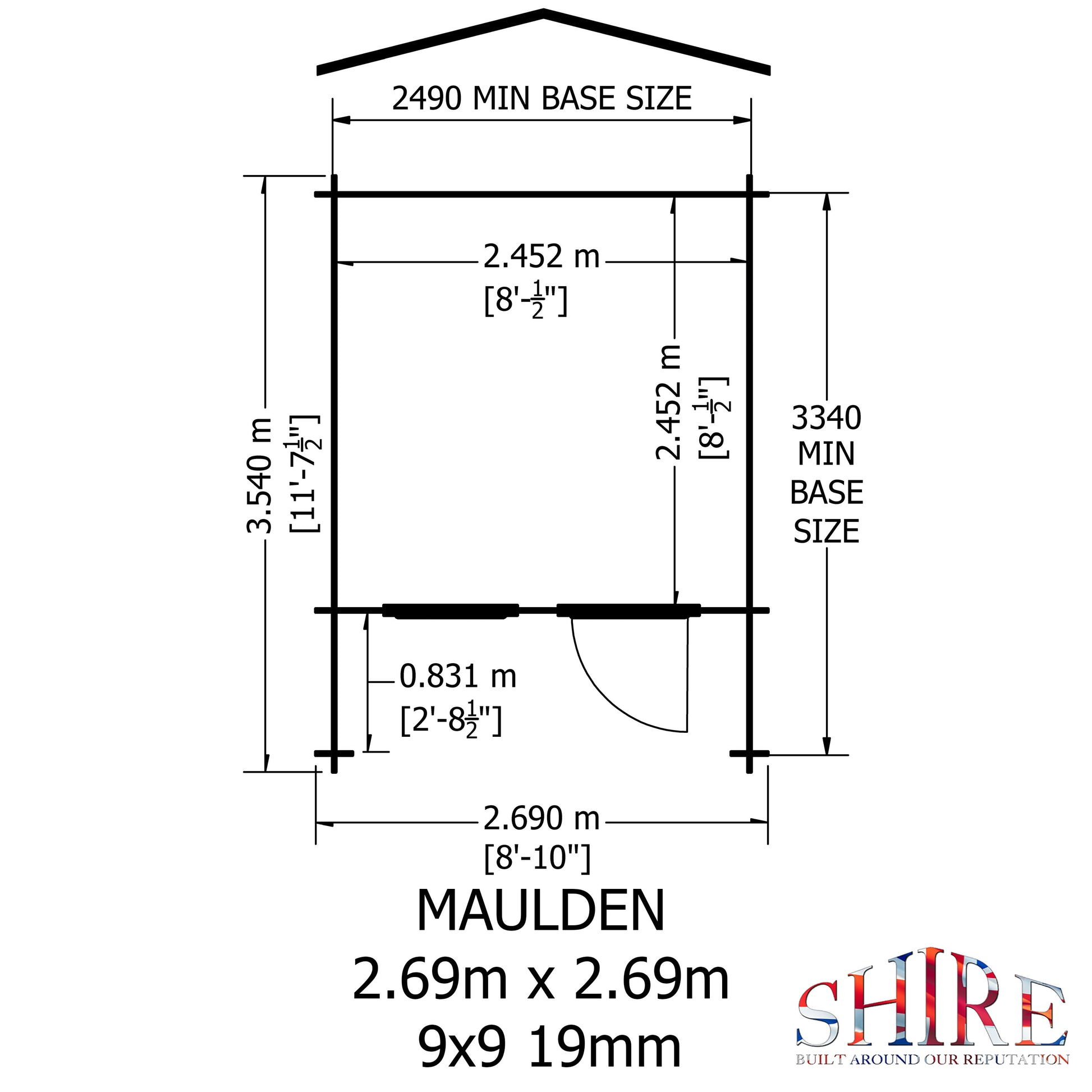 Shire Maulden with Veranda 9' x 9' ft 19mm Log Cabin