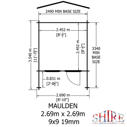 Shire Maulden with Veranda 9' x 9' ft 19mm Log Cabin