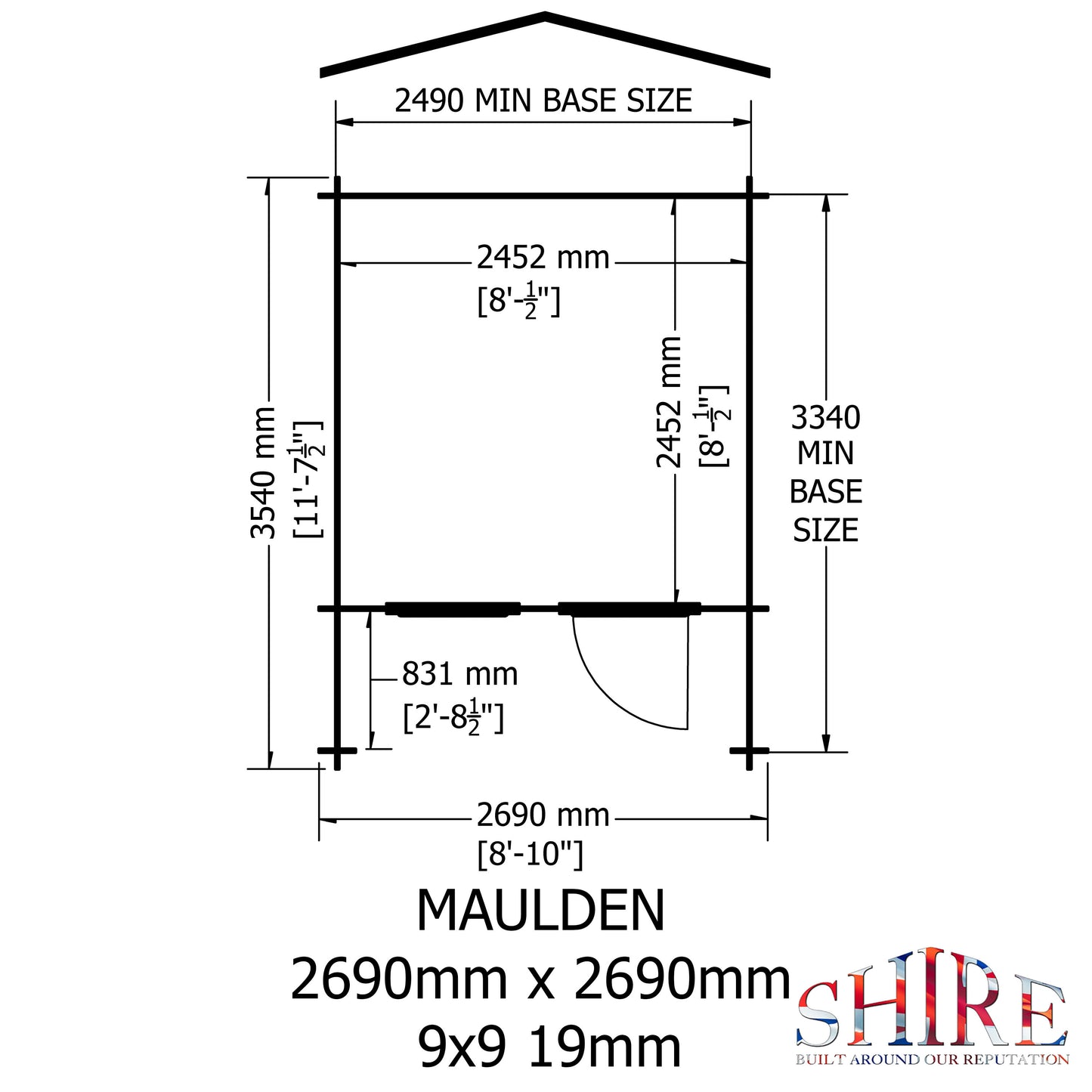 Shire Maulden with Veranda 9' x 9' ft 19mm Log Cabin