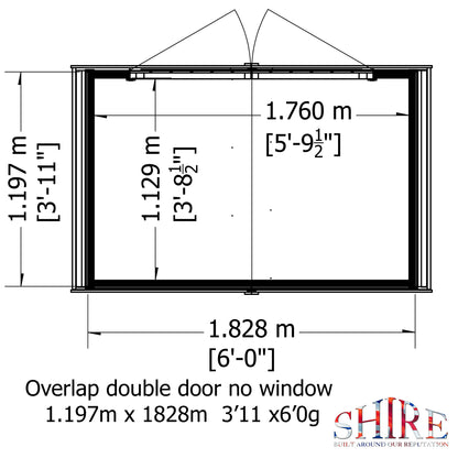 Shire Overlap Double Door No Windows 4 x 6 ft Dip Treated Wooden Garden Shed