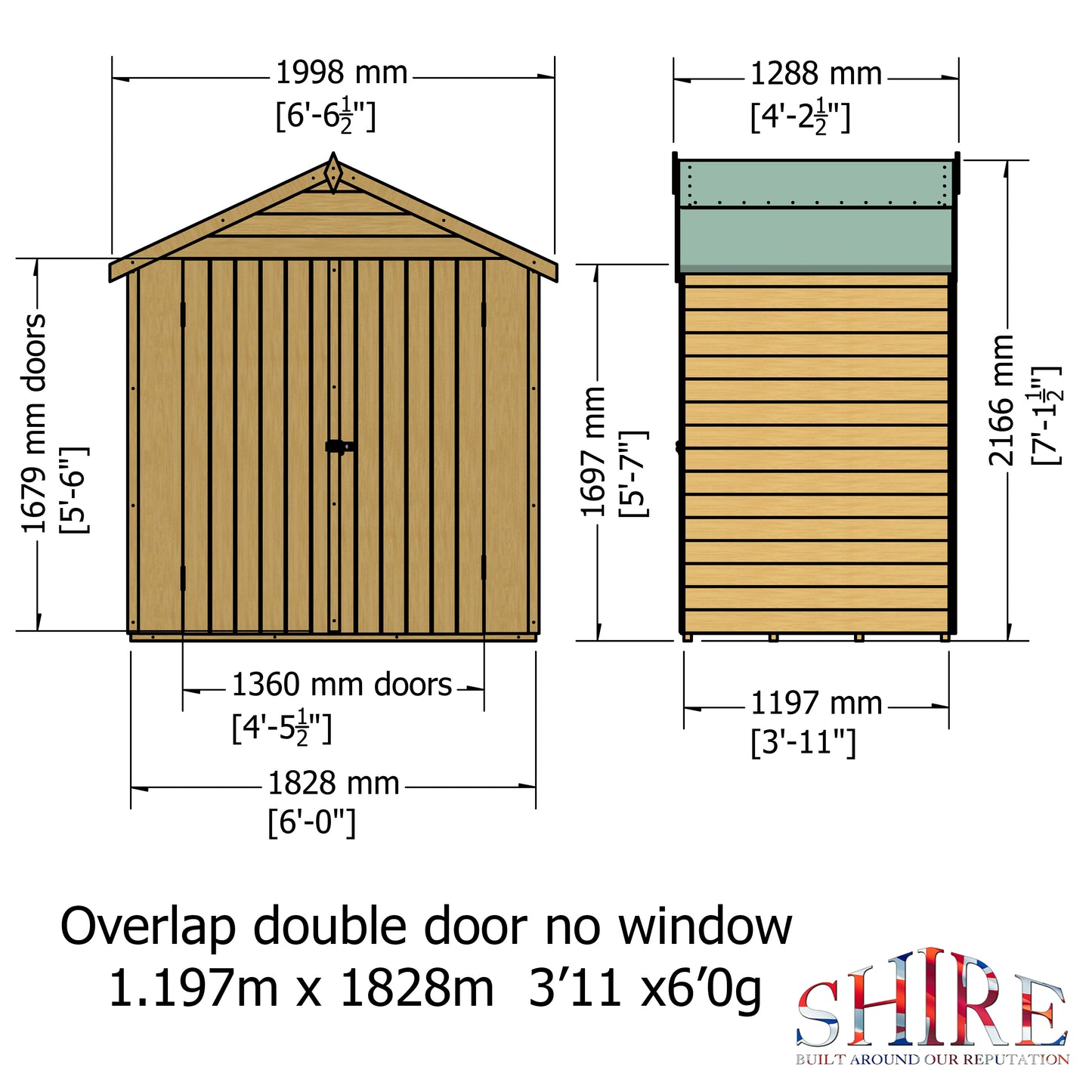 Shire Overlap Double Door No Windows 4 x 6 ft Dip Treated Wooden Garden Shed