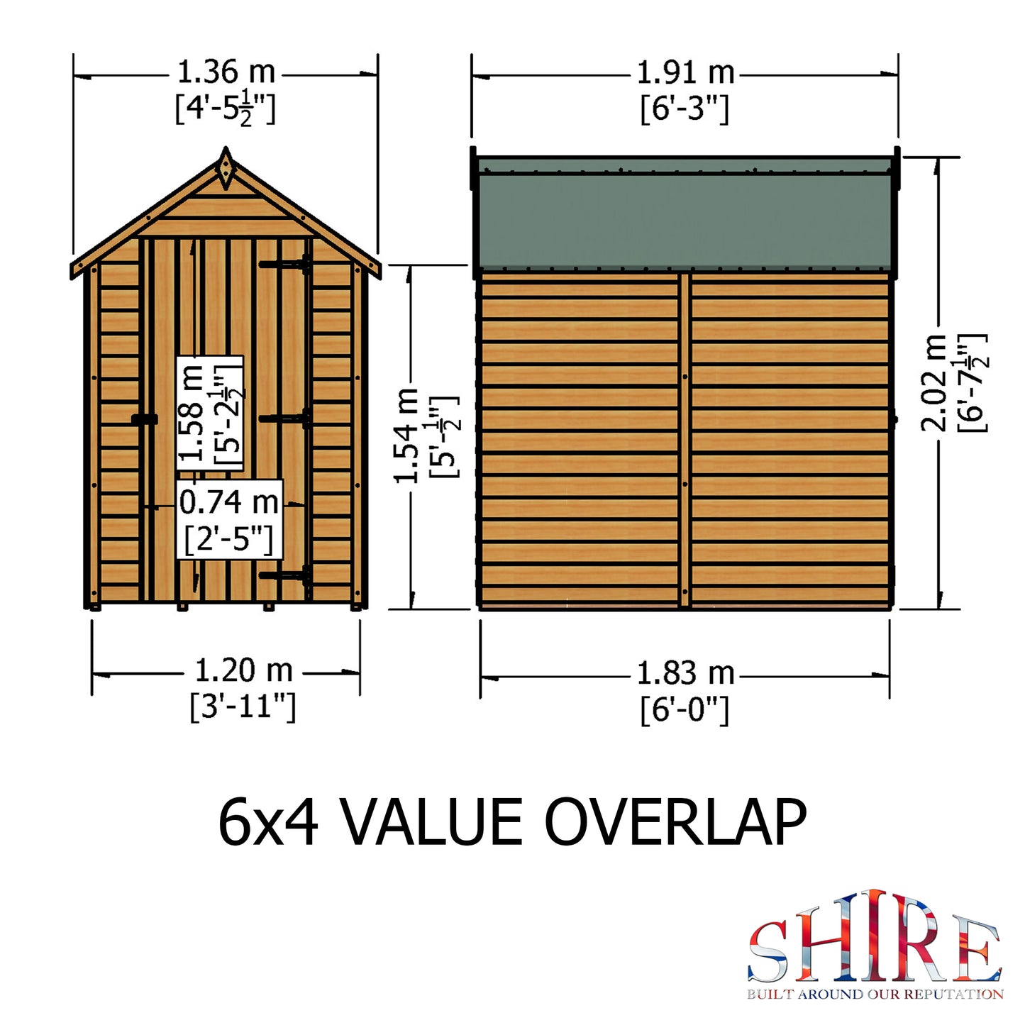 Shire Overlap 6x4 Single Door Value 6x4 Pressure Treated Value Range Wooden Garden Shed