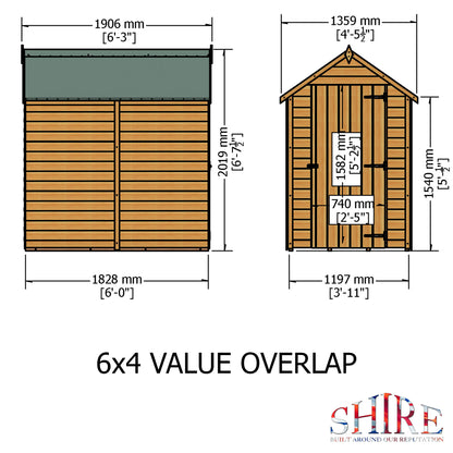 Shire Overlap 6x4 Single Door Value 6x4 Pressure Treated Value Range Wooden Garden Shed