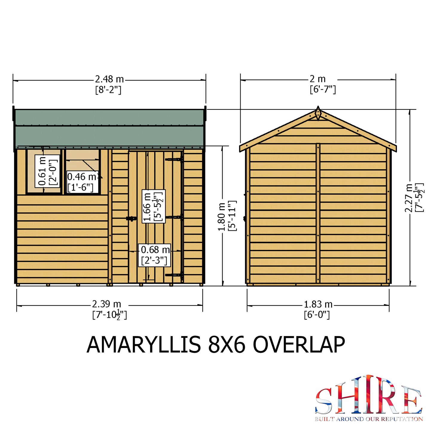 Shire Overlap 8x6 Single Door Reverse Apex Amaryllis 8x6ft Dip Treated Wooden Garden Shed