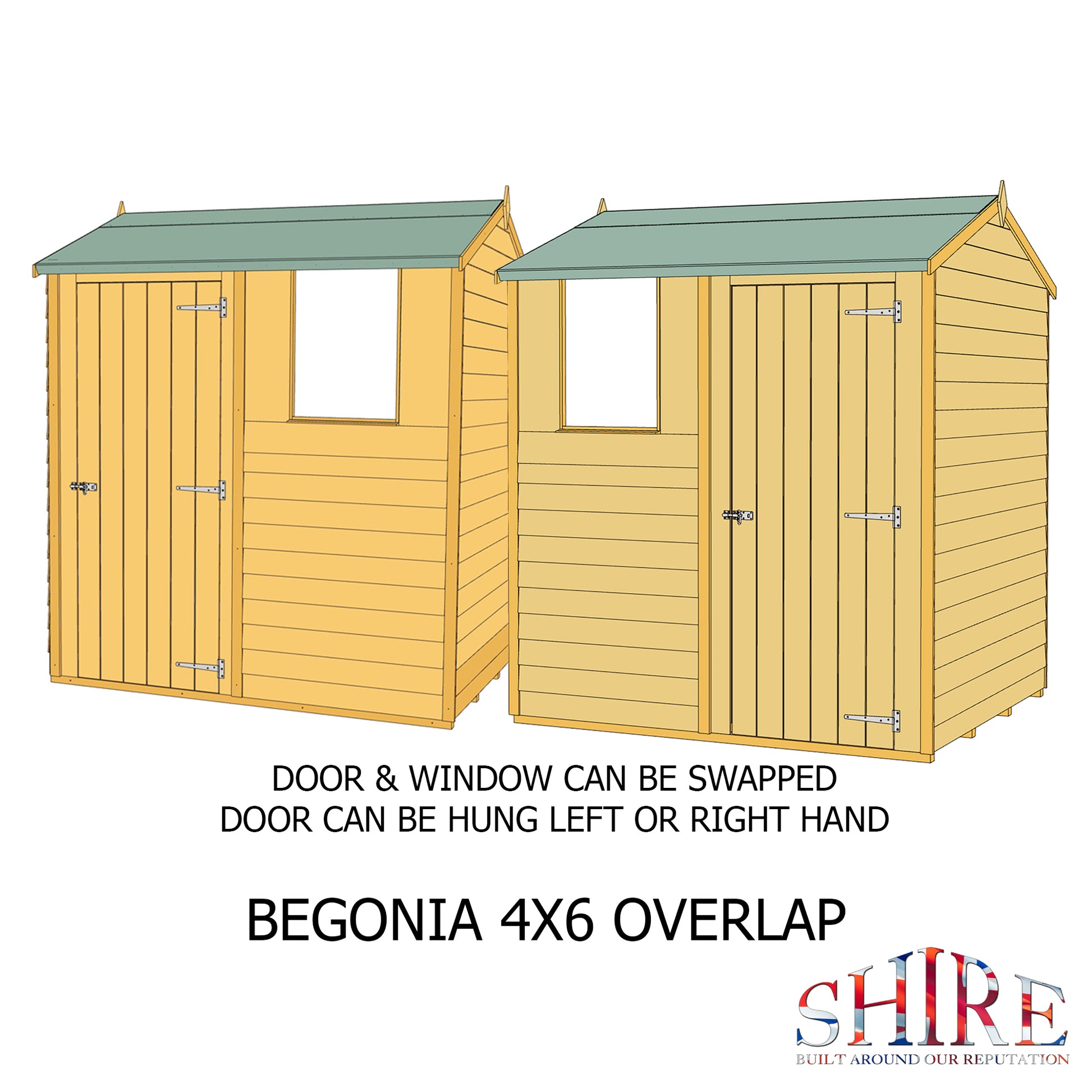 Shire Overlap 6x4 Single Door Reverse Apex 6 x 4 ft Dip Treated Wooden Garden Shed