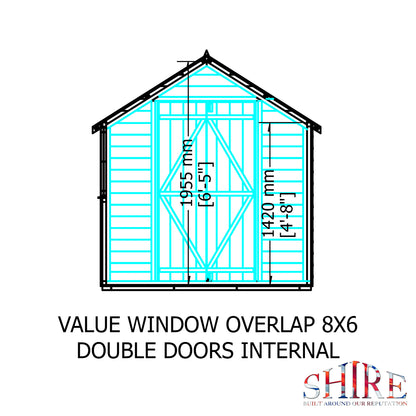 Shire Overlap 8' x 6' Double Door Value With Window Dip Treated Wooden Apex Garden Shed