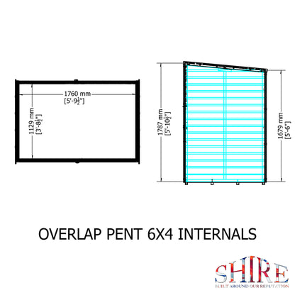 Shire Overlap Pent 6x4 Single Door 6 x 4 ft Dip Treated Wooden Garden Shed