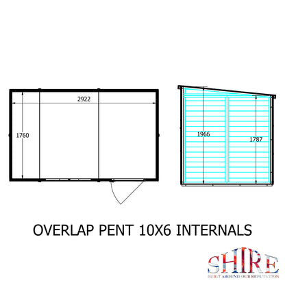 Shire Overlap Single Door Pent 10x6 ft Dip Treated Wooden Garden Shed