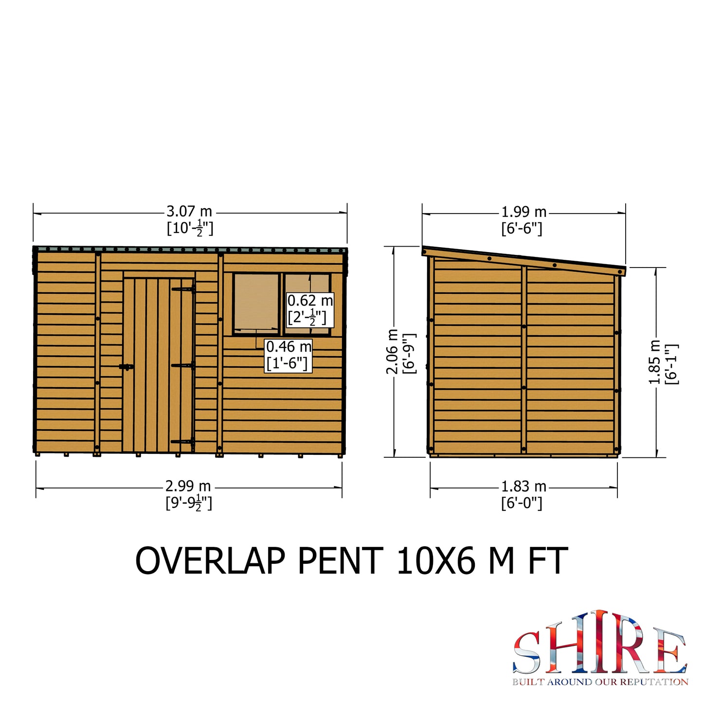 Shire Overlap Single Door Pent 10x6 ft Dip Treated Wooden Garden Shed