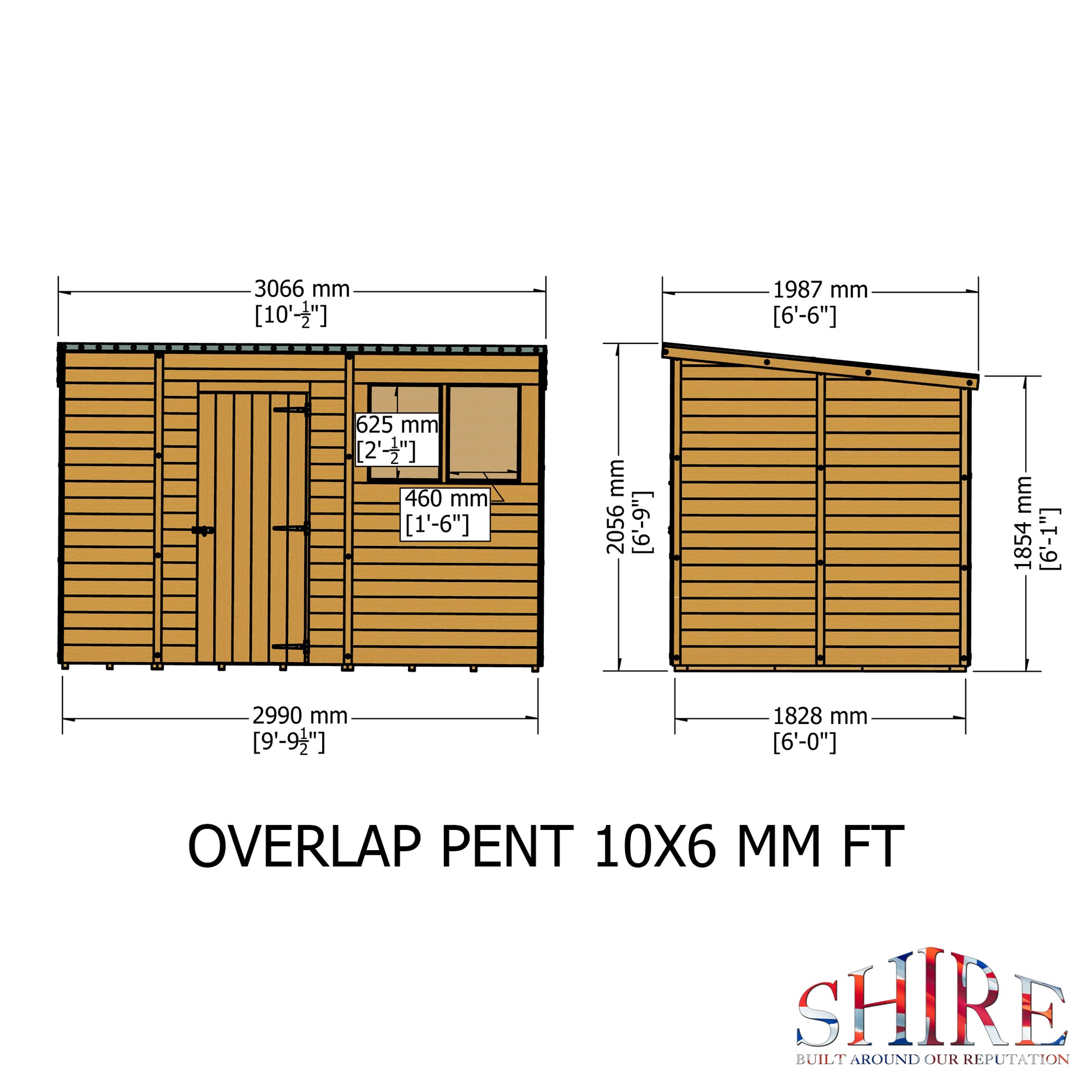 Shire Overlap Single Door Pent 10x6 ft Dip Treated Wooden Garden Shed