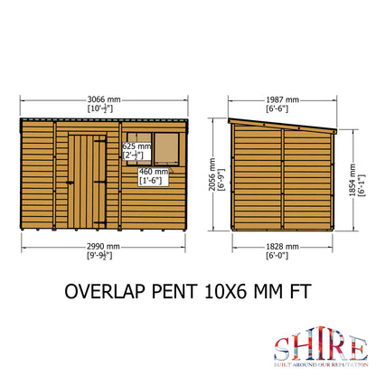 Shire Overlap Single Door Pent 10x6 ft Dip Treated Wooden Garden Shed