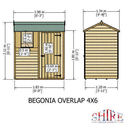 Shire Overlap 6x4 Single Door Reverse Apex 6 x 4 ft Dip Treated Wooden Garden Shed