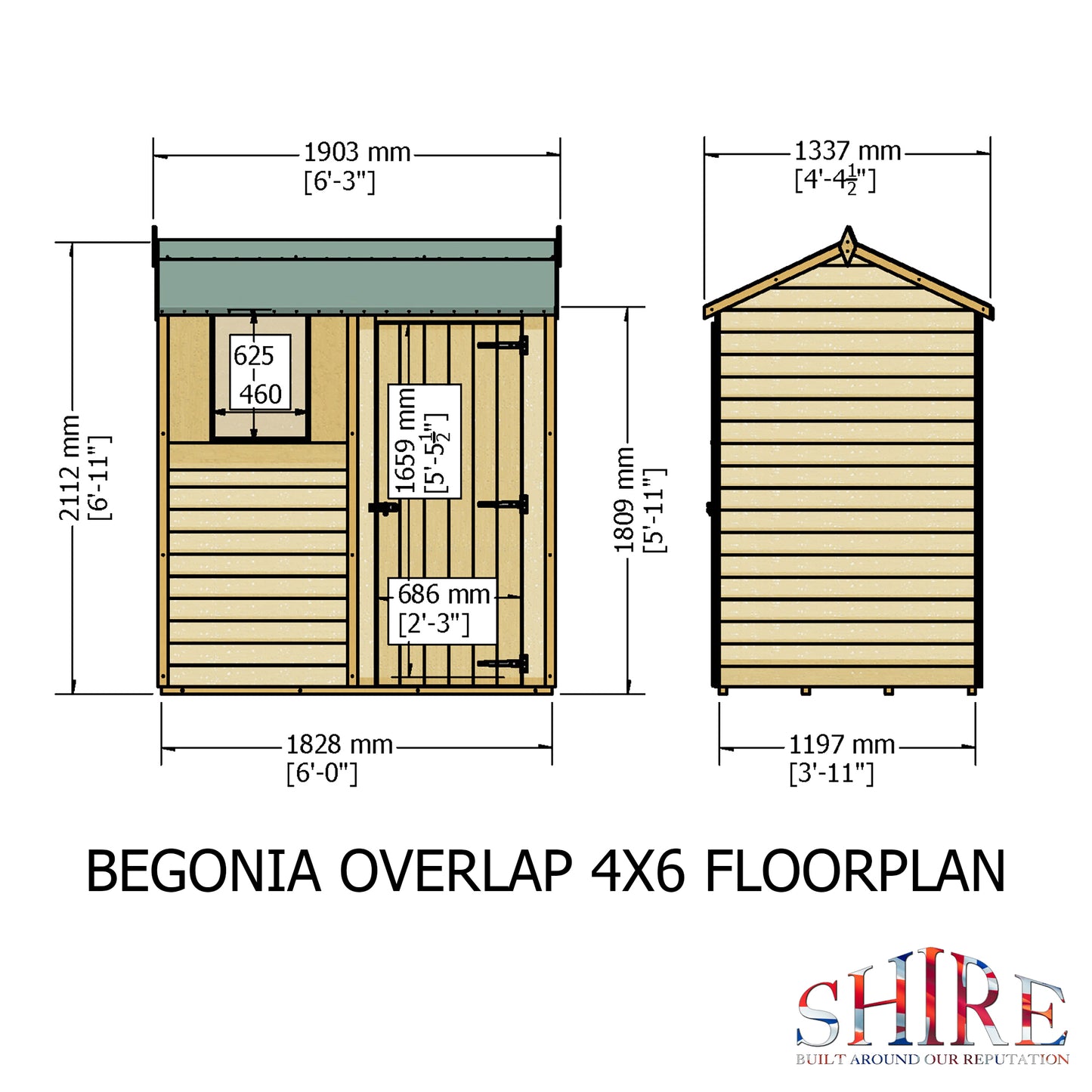 Shire Overlap 6x4 Single Door Reverse Apex 6 x 4 ft Dip Treated Wooden Garden Shed