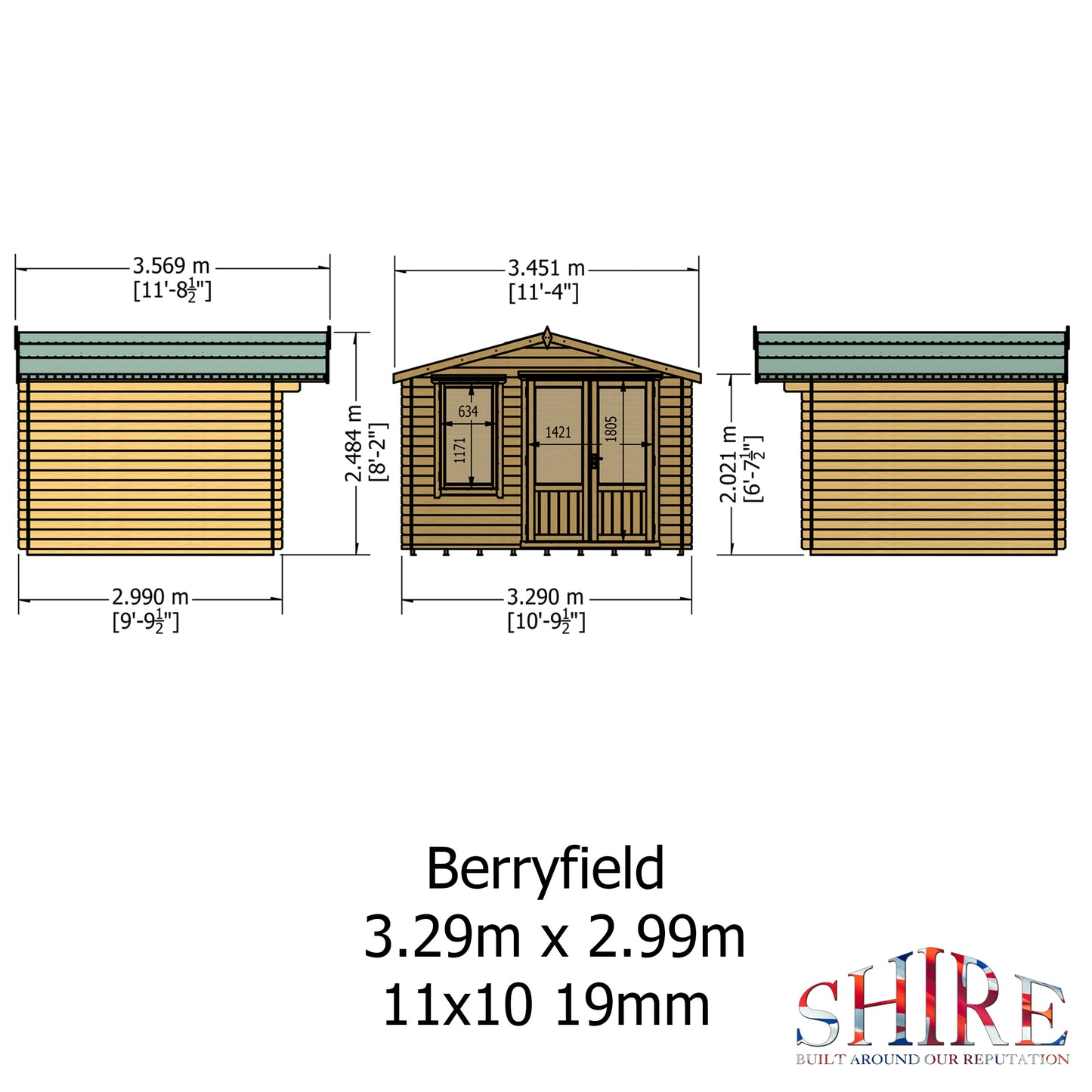 Shire Berryfield 11' x 10' ft 19mm Log Cabin