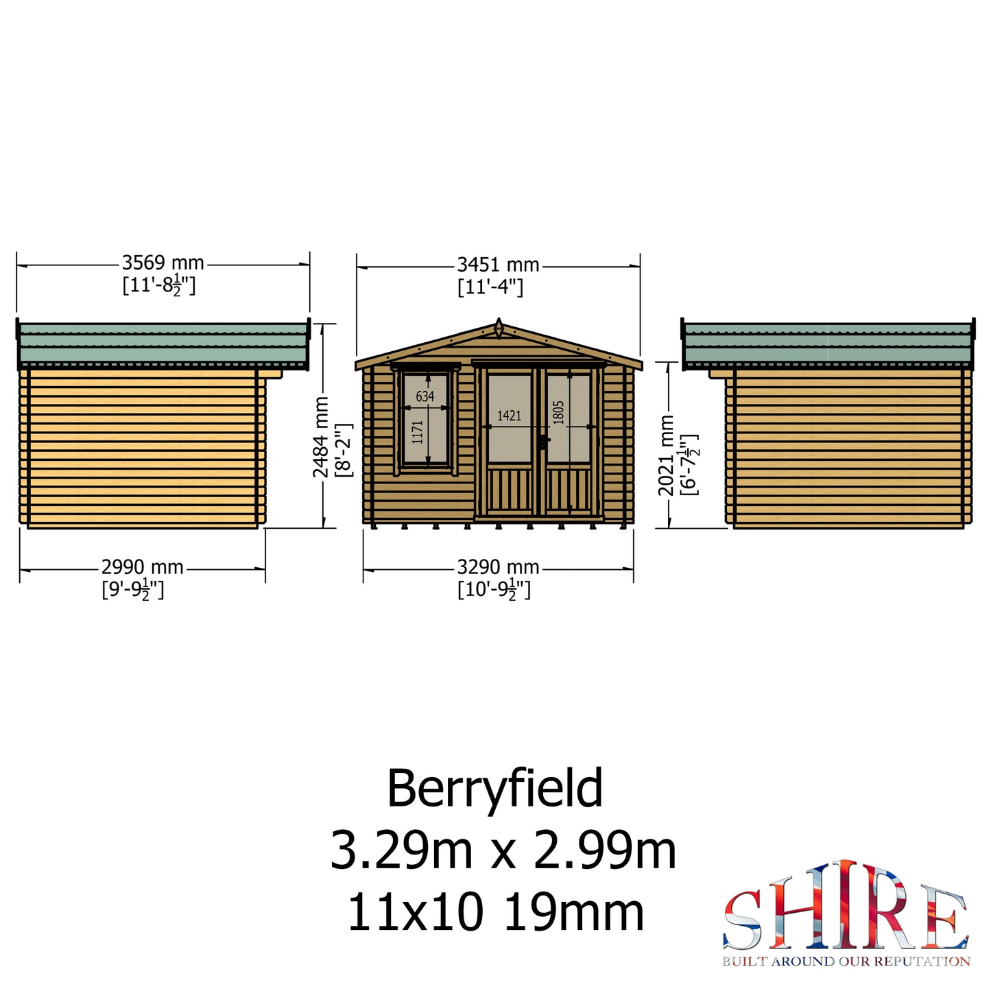 Shire Berryfield 11' x 10' ft 19mm Log Cabin