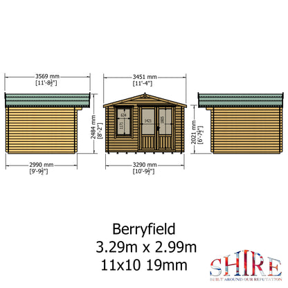 Shire Berryfield 11' x 10' ft 19mm Log Cabin