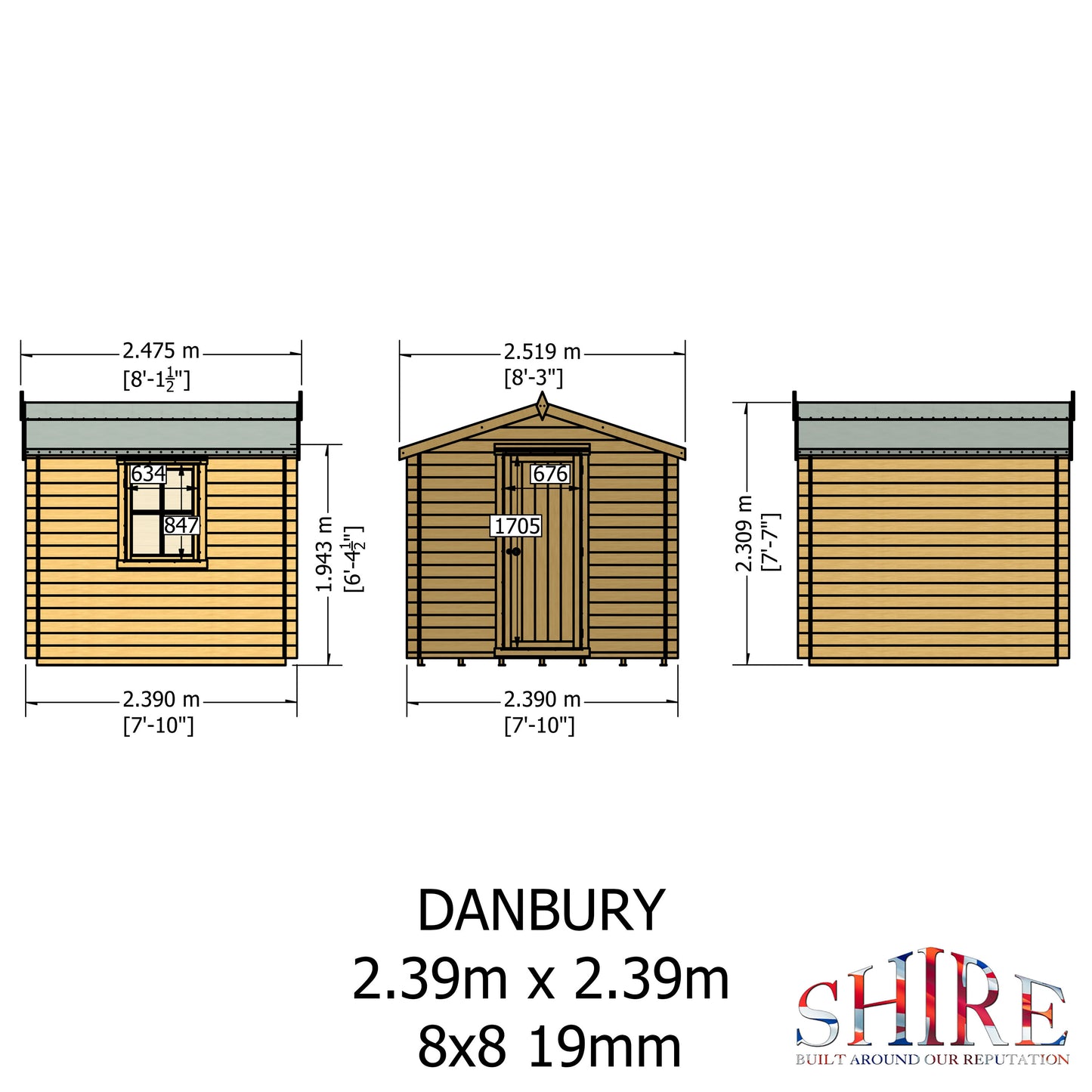 Shire Danbury 8' x 8' ft 19mm Log Cabin