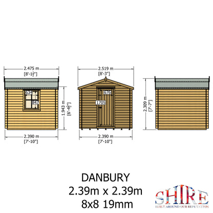 Shire Danbury 8' x 8' ft 19mm Log Cabin