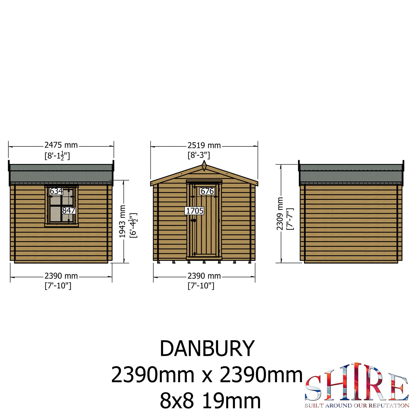 Shire Danbury 8' x 8' ft 19mm Log Cabin