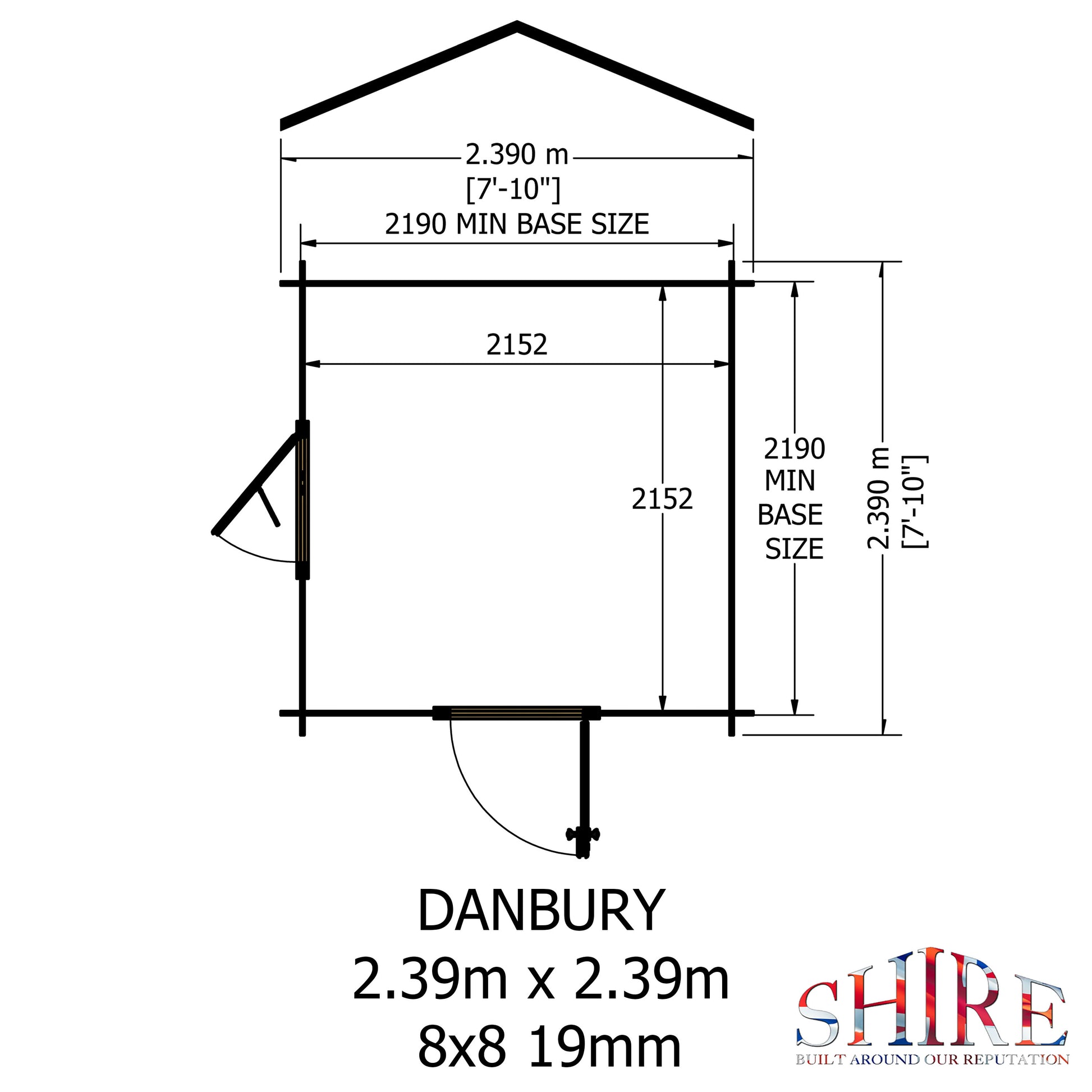 Shire Danbury 8' x 8' ft 19mm Log Cabin