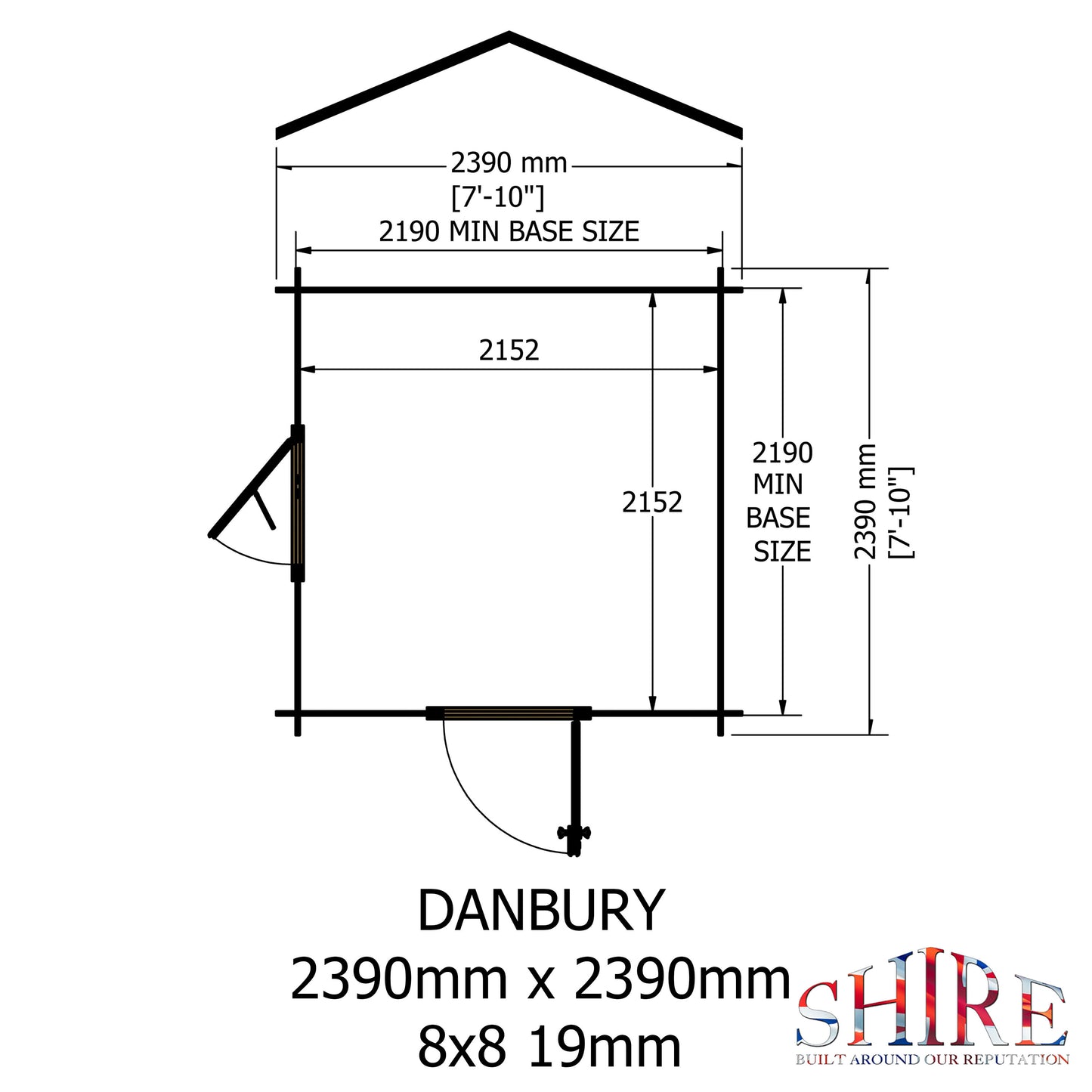 Shire Danbury 8' x 8' ft 19mm Log Cabin