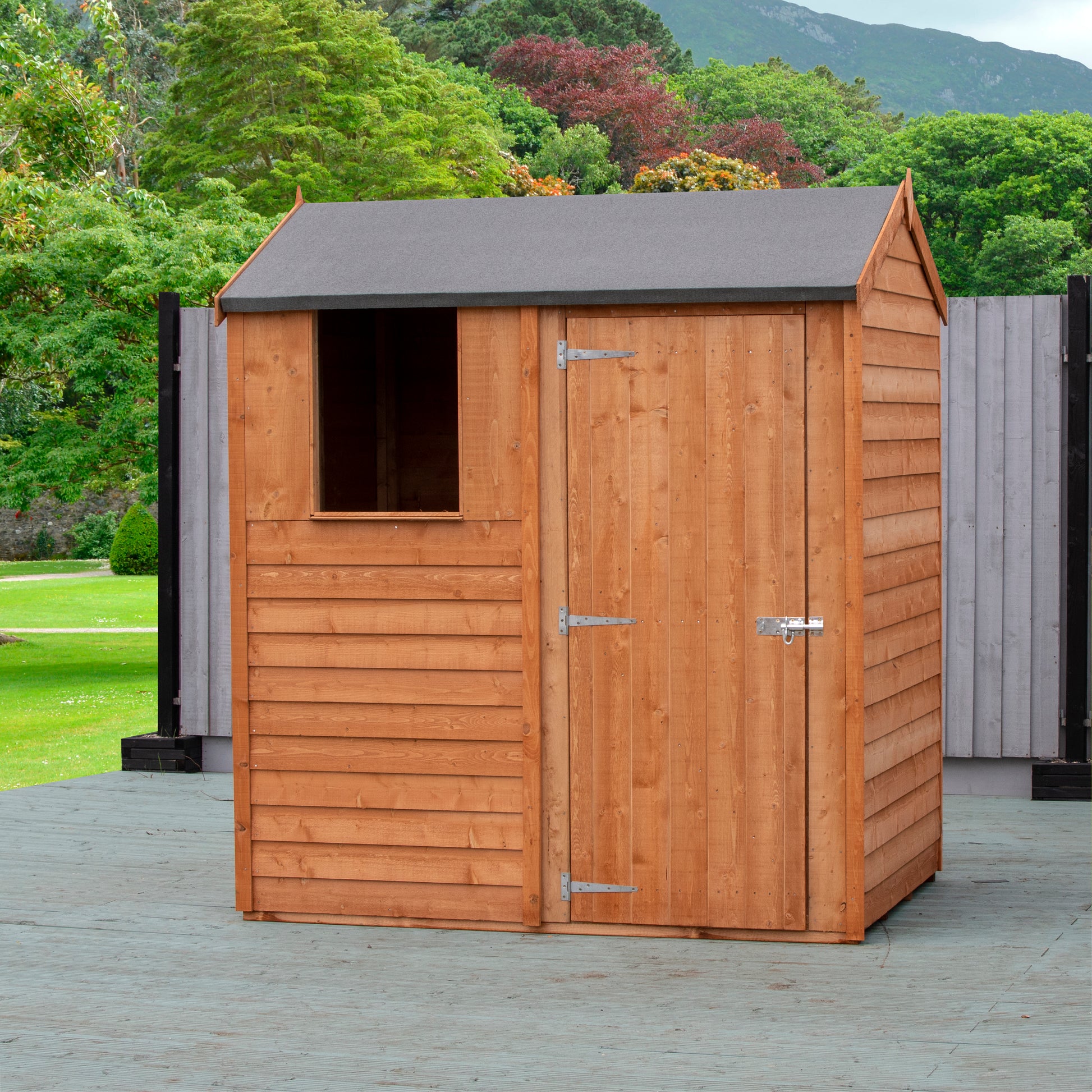 Shire Overlap 6x4 Single Door Reverse Apex 6 x 4 ft Dip Treated Wooden Garden Shed