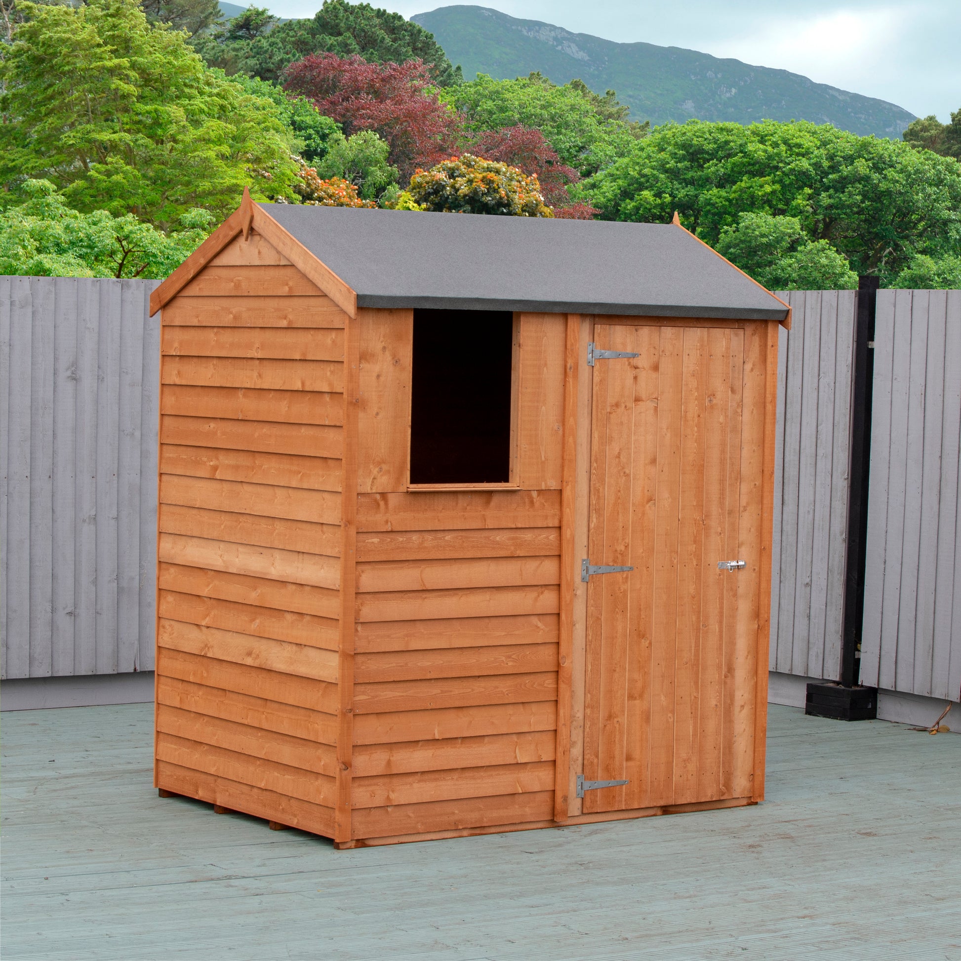 Shire Overlap 6x4 Single Door Reverse Apex 6 x 4 ft Dip Treated Wooden Garden Shed