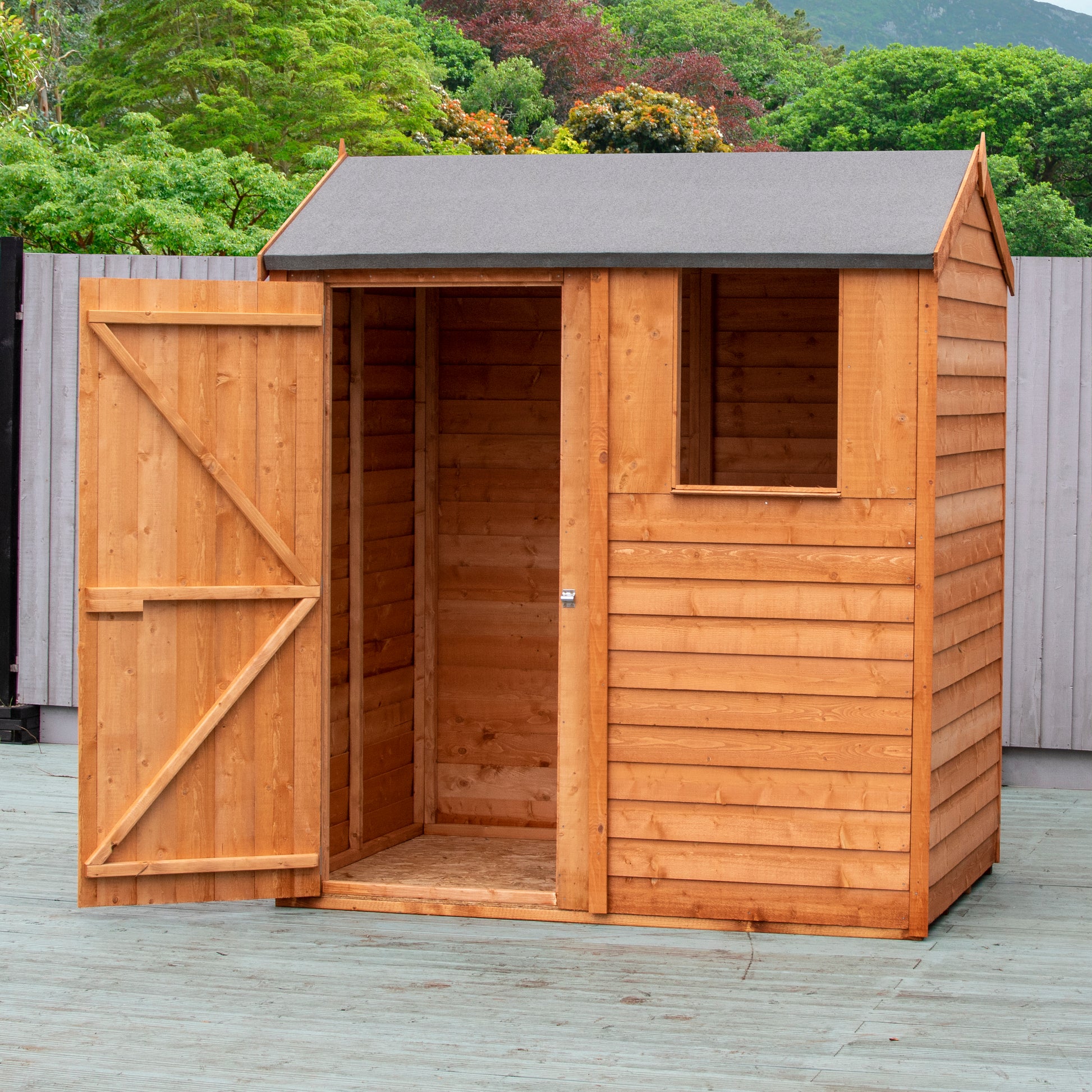 Shire Overlap 6x4 Single Door Reverse Apex 6 x 4 ft Dip Treated Wooden Garden Shed