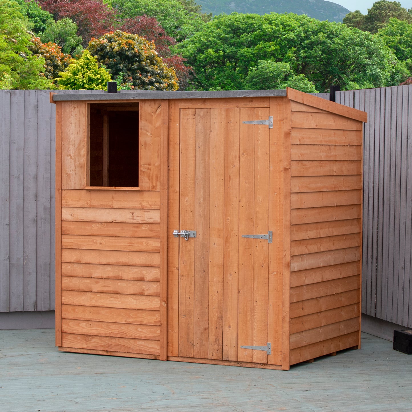 Shire Overlap Pent 6x4 Single Door 6 x 4 ft Dip Treated Wooden Garden Shed