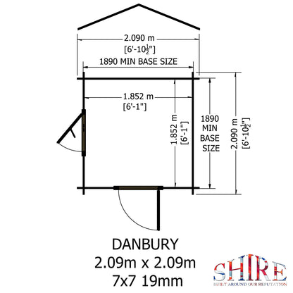 Shire Danbury 7' x 7' ft 19mm Log Cabin