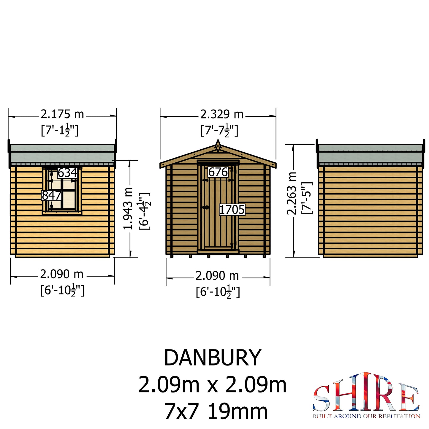 Shire Danbury 7' x 7' ft 19mm Log Cabin