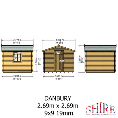 Shire Danbury 9' x 9' ft 19mm Log Cabin