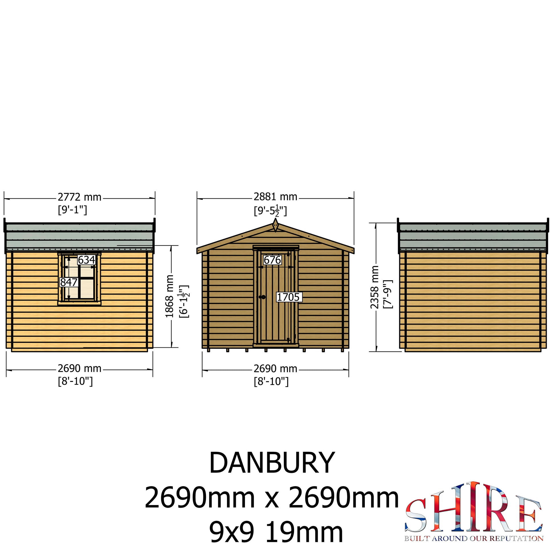 Shire Danbury 9' x 9' ft 19mm Log Cabin