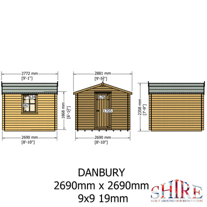 Shire Danbury 9' x 9' ft 19mm Log Cabin