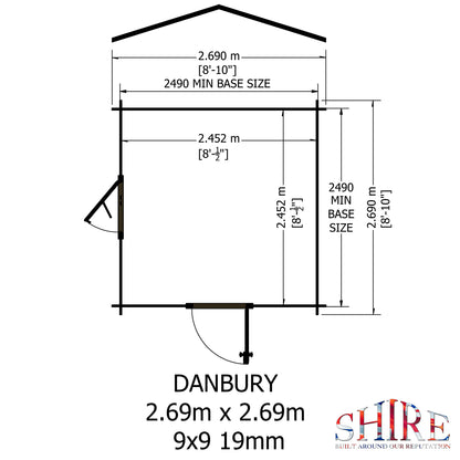 Shire Danbury 9' x 9' ft 19mm Log Cabin