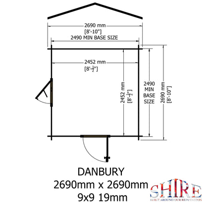 Shire Danbury 9' x 9' ft 19mm Log Cabin