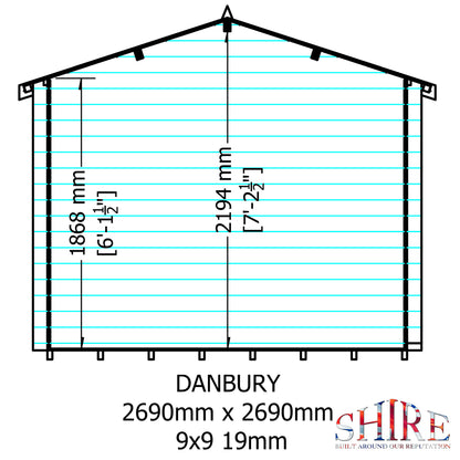 Shire Danbury 9' x 9' ft 19mm Log Cabin