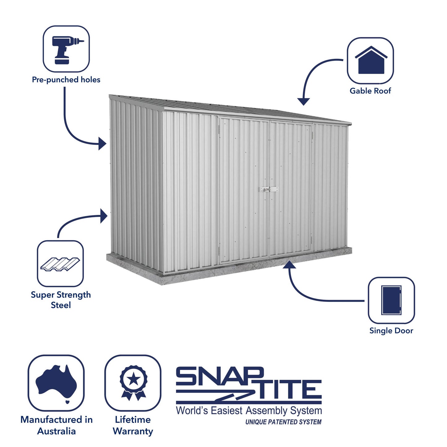 Mercia Absco Space Saver Shed 3m x 1.52m - (Zinc)