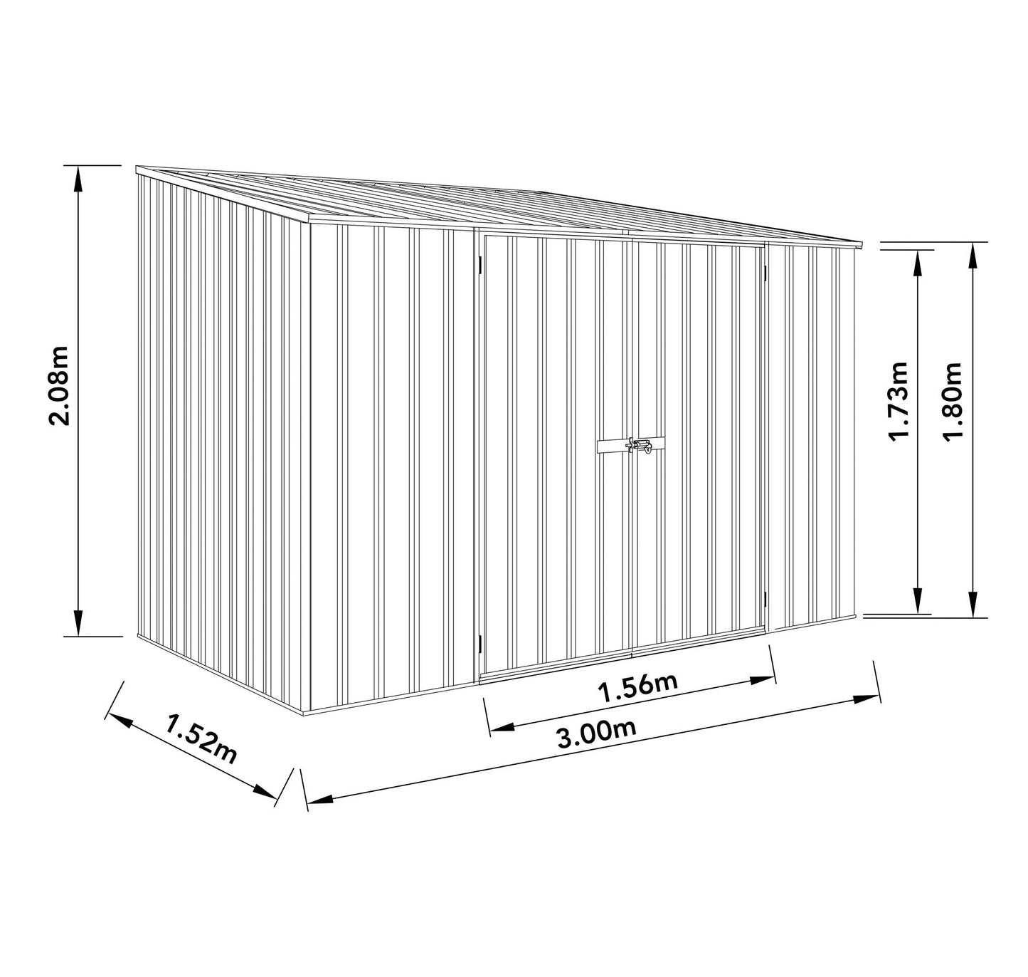 Mercia Absco Space Saver Shed 3m x 1.52m - (Zinc)