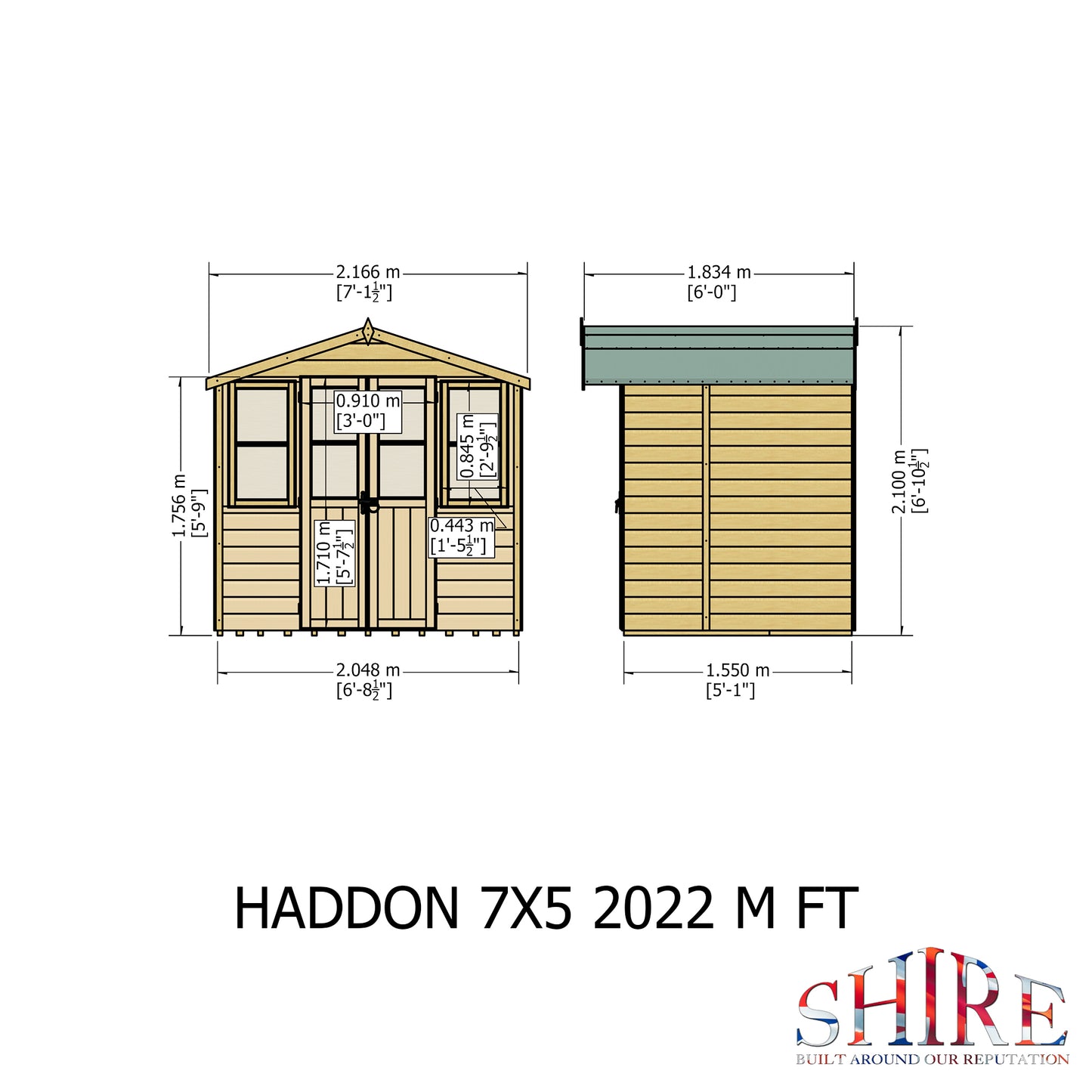 Shire Haddon 7' x 5' Flatpack Double Door Summer House