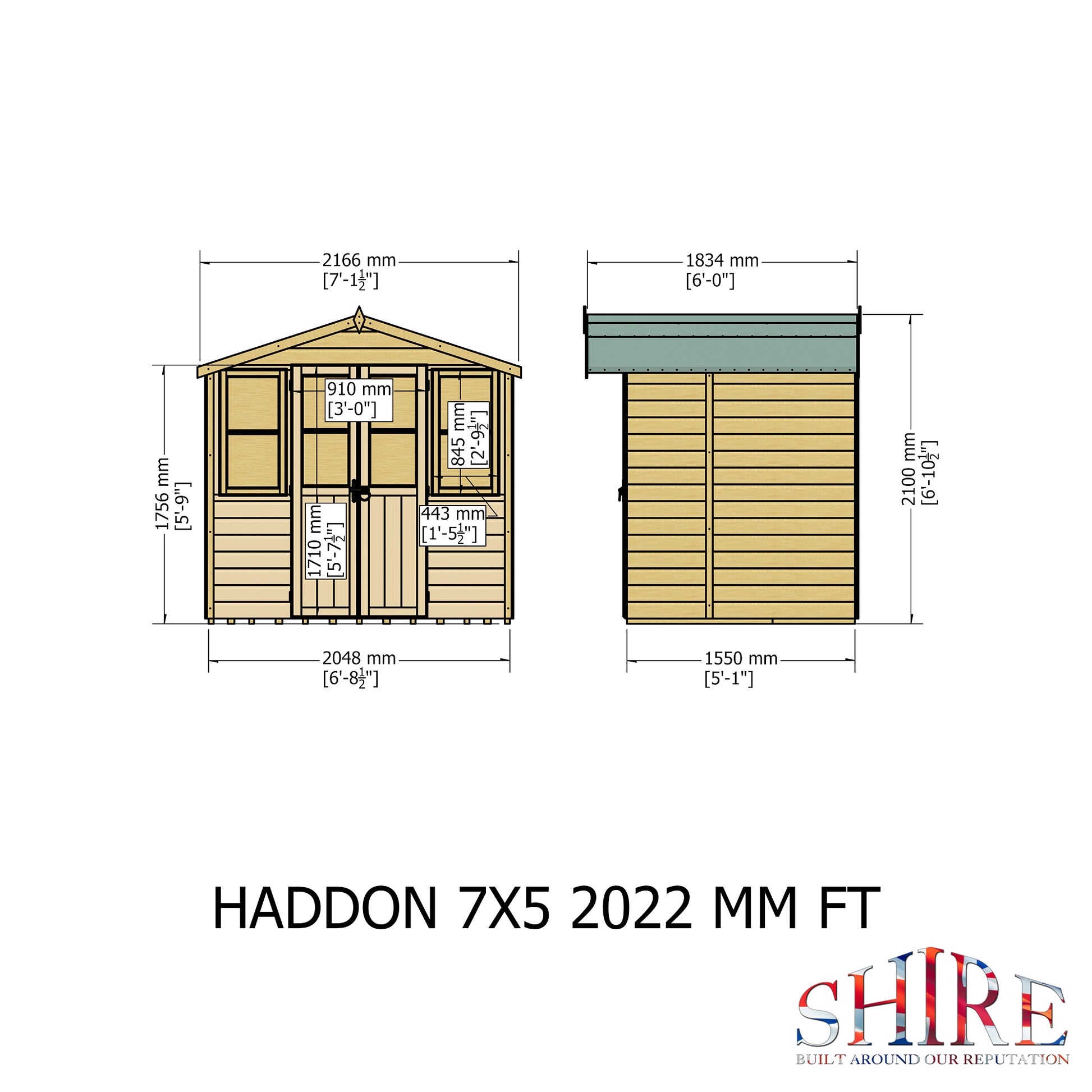 Shire Haddon 7' x 5' Flatpack Double Door Summer House