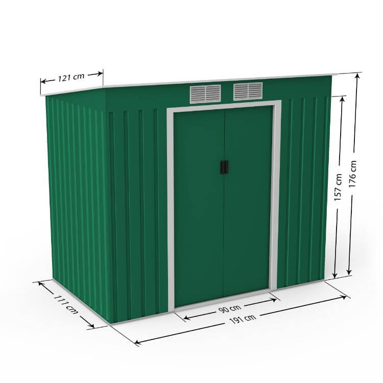 Lotus Hestia Pent Metal Shed Including Foundation Kit - 7 x 4 Dark Green