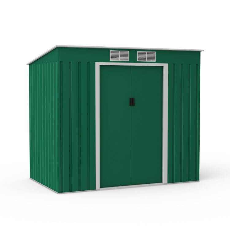 Lotus Hestia Pent Metal Shed Including Foundation Kit - 7 x 4 Dark Green