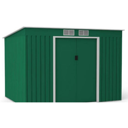 Lotus Hestia Pent Metal Shed Including Foundation Kit - 9 x 6 Dark Green