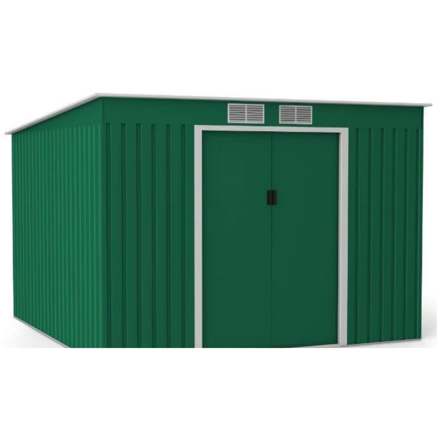 Lotus Hestia Pent Metal Shed Including Foundation Kit - 9 x 8 Dark Green