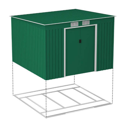 Lotus Hestia Pent Metal Shed Including Foundation Kit - 9 x 8 Dark Green