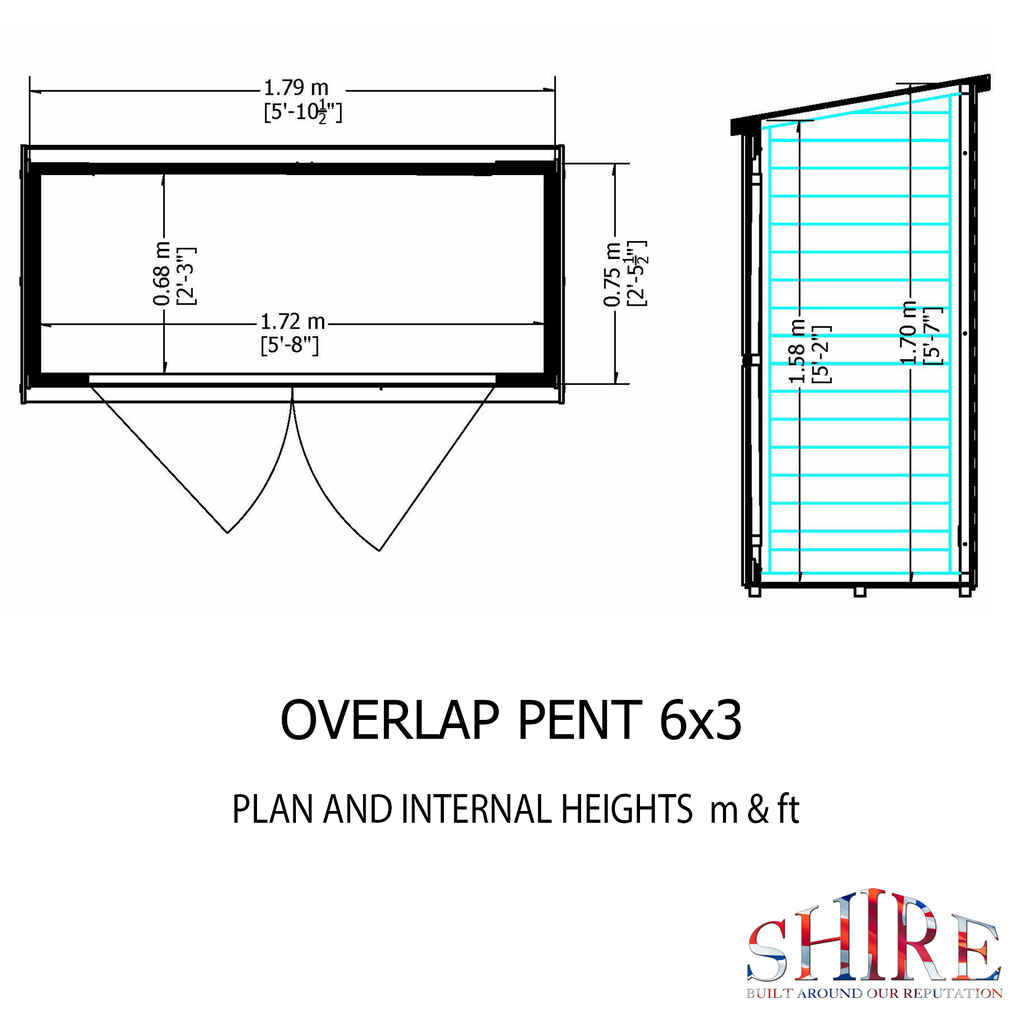 Shire Overlap Pent 6x3 Double Door Pressure Treated Range Wooden Garden Shed