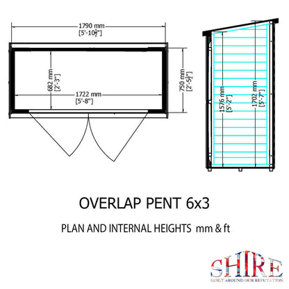 Shire Overlap Pent 6x3 Double Door Pressure Treated Range Wooden Garden Shed