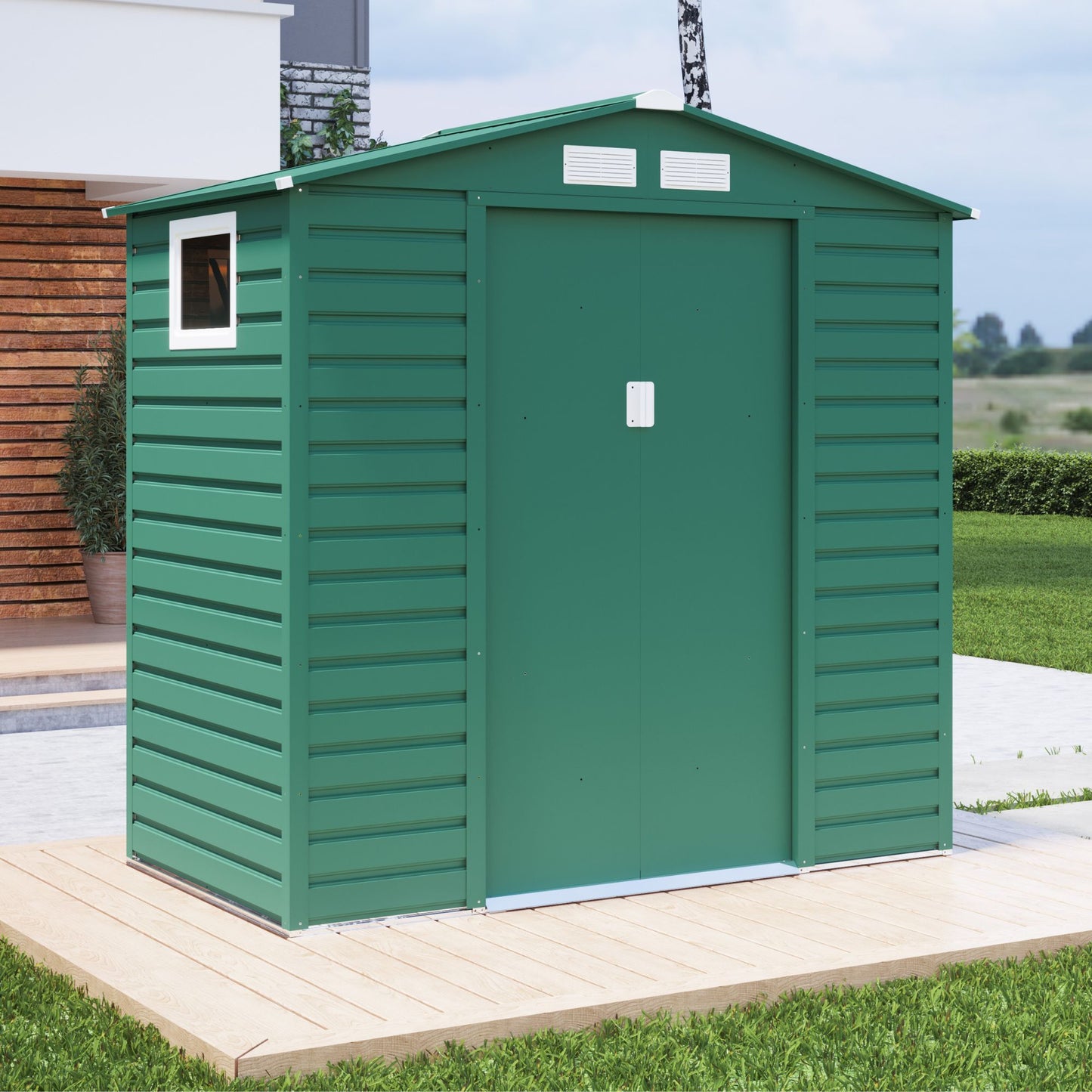 Lotus Hypnos Apex Metal Shed - 7x4ft Green